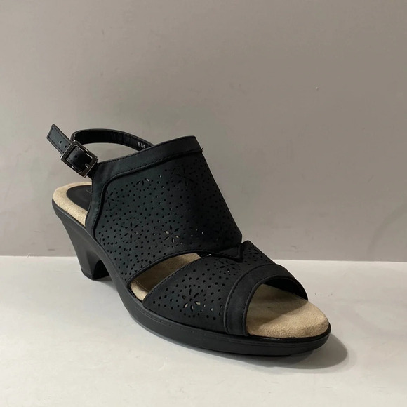 Easy Street Black Preppy Linda Comfort Wave Bohemian Slingback Heel Sandals Sz 8 - Picture 1 of 10